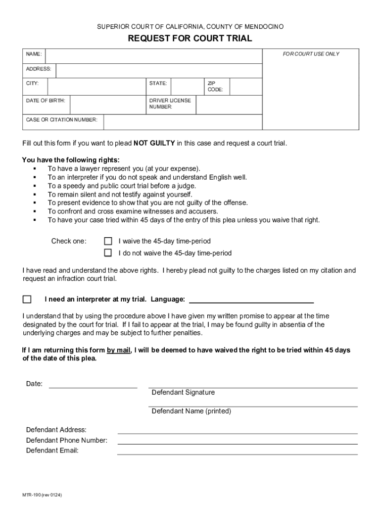 Request for Court Trial Preview on Page 1