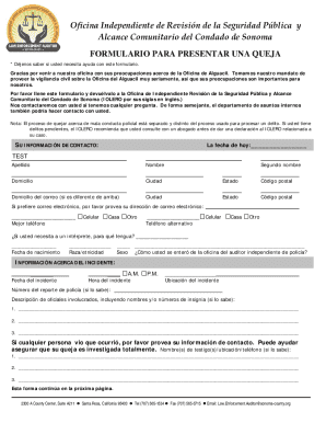 Formulario para presentar una queja