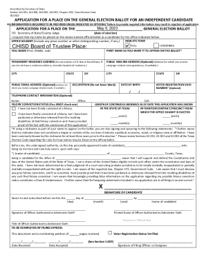 Application for a place on the general election ballot for an independent candidate