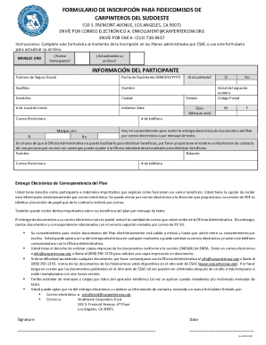 Formulario de inscripción para fideicomisos de carpinteros del sudoeste
