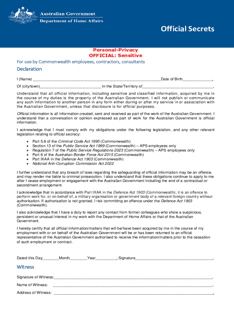 Official Secrets Declaration Preview on Page 1
