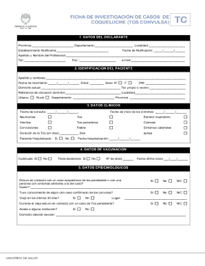 Ficha de investigación de casos de coqueluche (tos convulsa)
