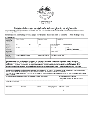 Vr death certificate request form - spanish
