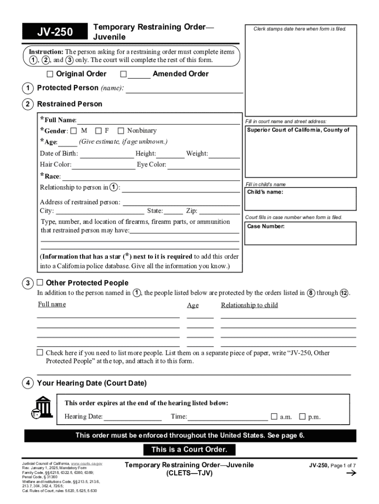 Temporary Restraining Order juvenile Preview on Page 1