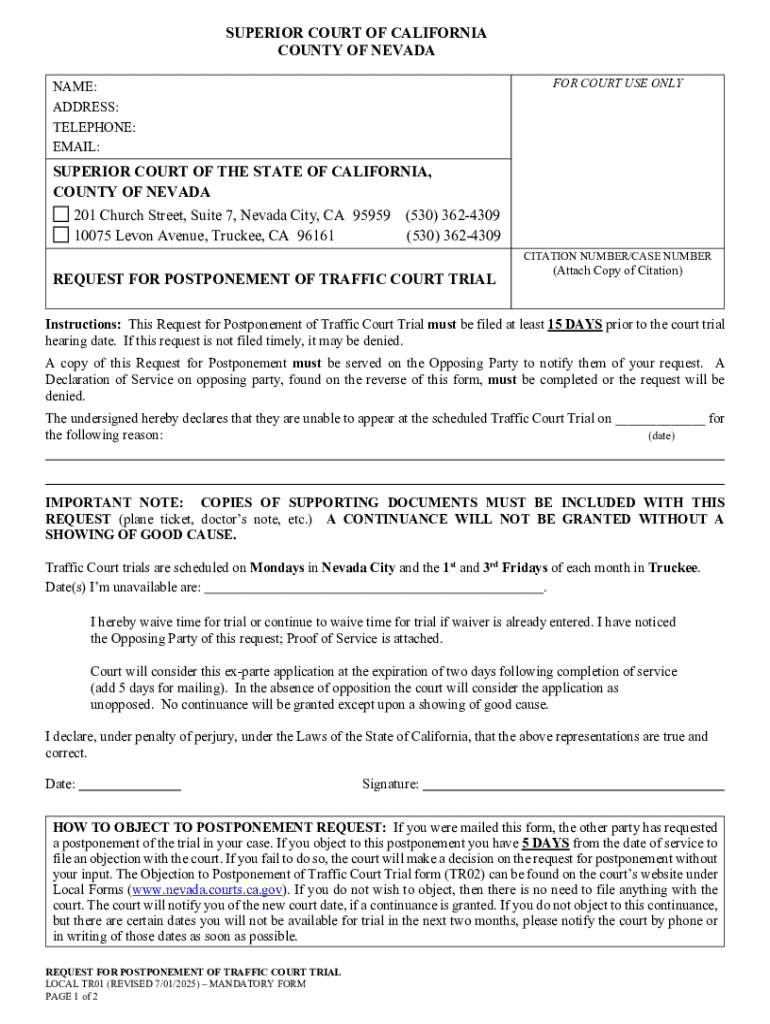 Request for Postponement of Traffic Court Trial Preview on Page 1