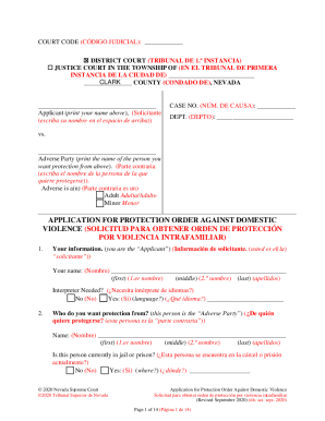 Application for protection order against domestic violence