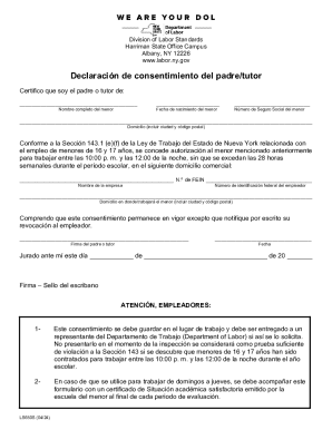 Declaración de consentimiento del padre/tutor
