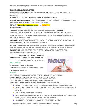 Escuela: “manuel belgrano”- segundo grado - nivel primario - áreas integradas