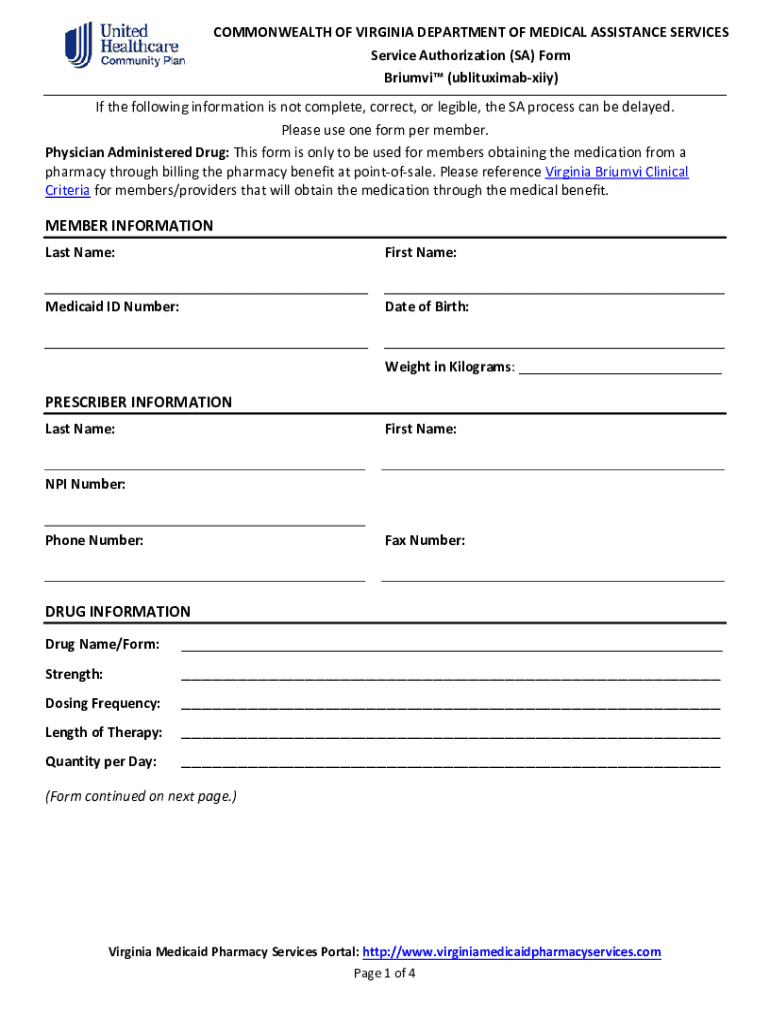 Fillable Online Briumvi™ (ublituximab-xiiy) Service Authorization Fax ...
