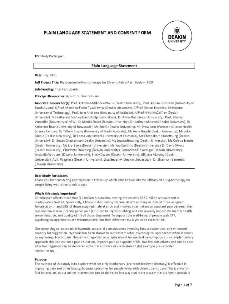 Fillable Online Randomised E-hypnotherapy for Chronic Pelvic Pain Study ...