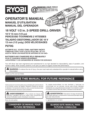 Ryobi p215 18 volt 1-2 inch 2-speed drill-driver owner&#039;s ...