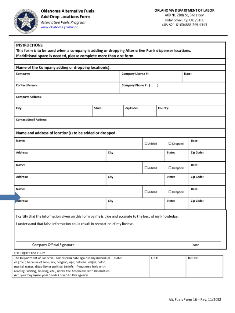 Fillable Online Oklahoma Alternative Fuels Add-drop Locations Form Fax ...