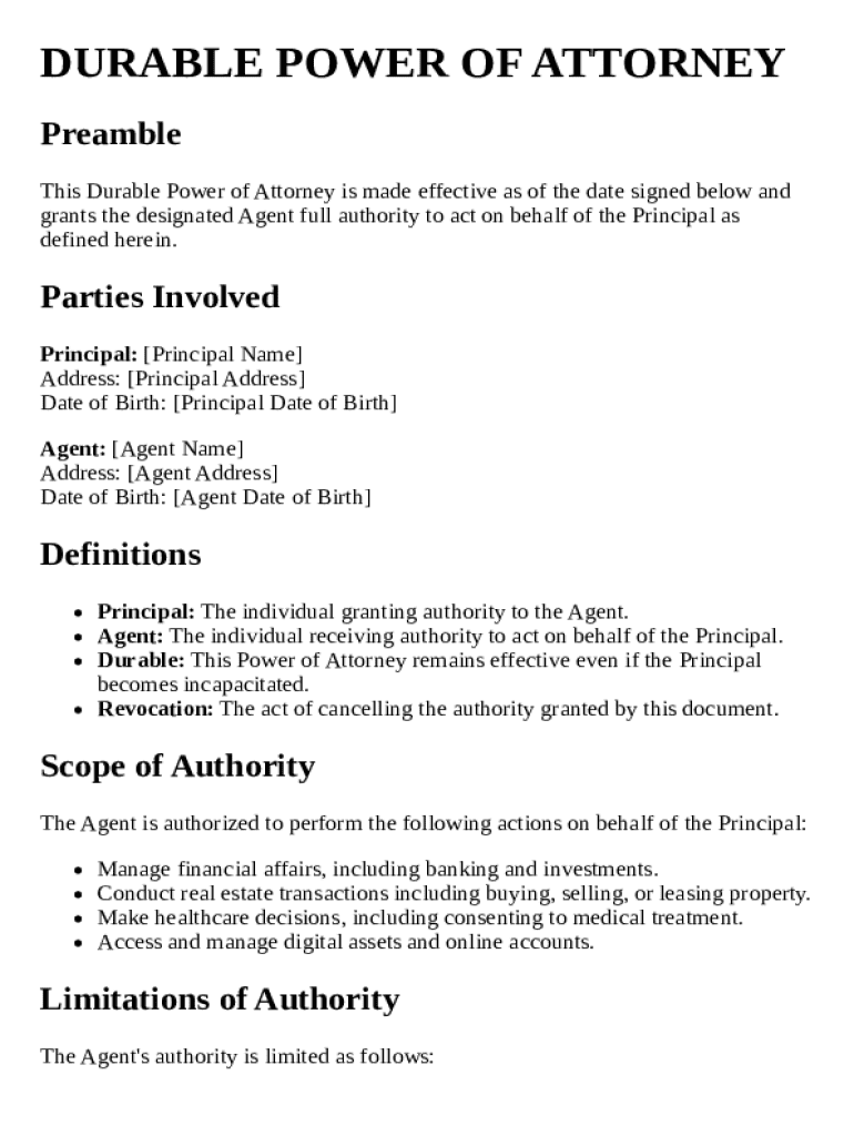Durable Power of Attorney Template Preview on Page 1