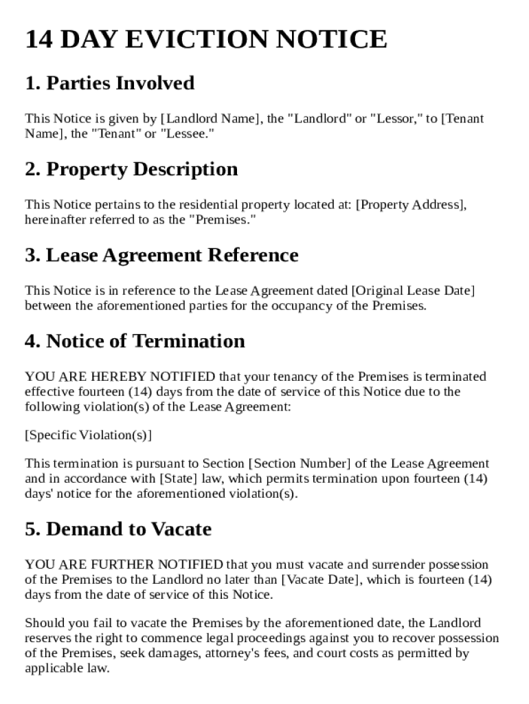 14 Day Eviction Notice Template Preview on Page 1