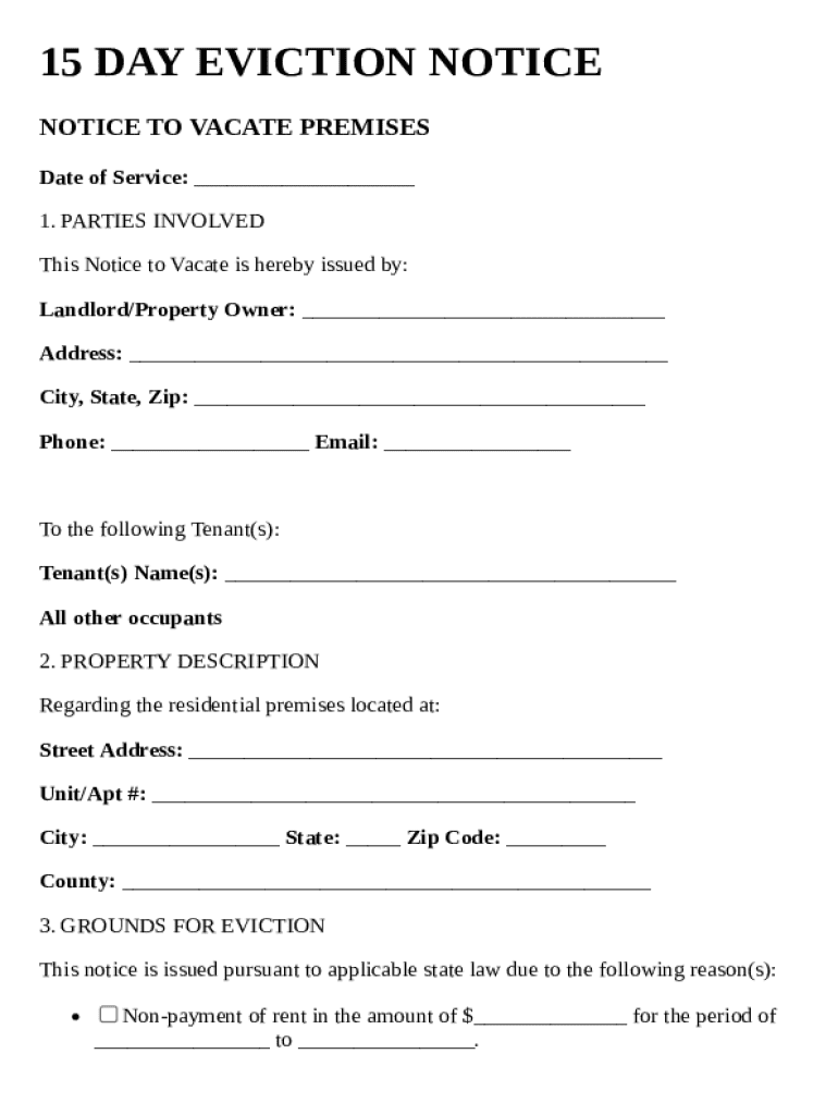 15 Day Eviction Notice Template Preview on Page 1