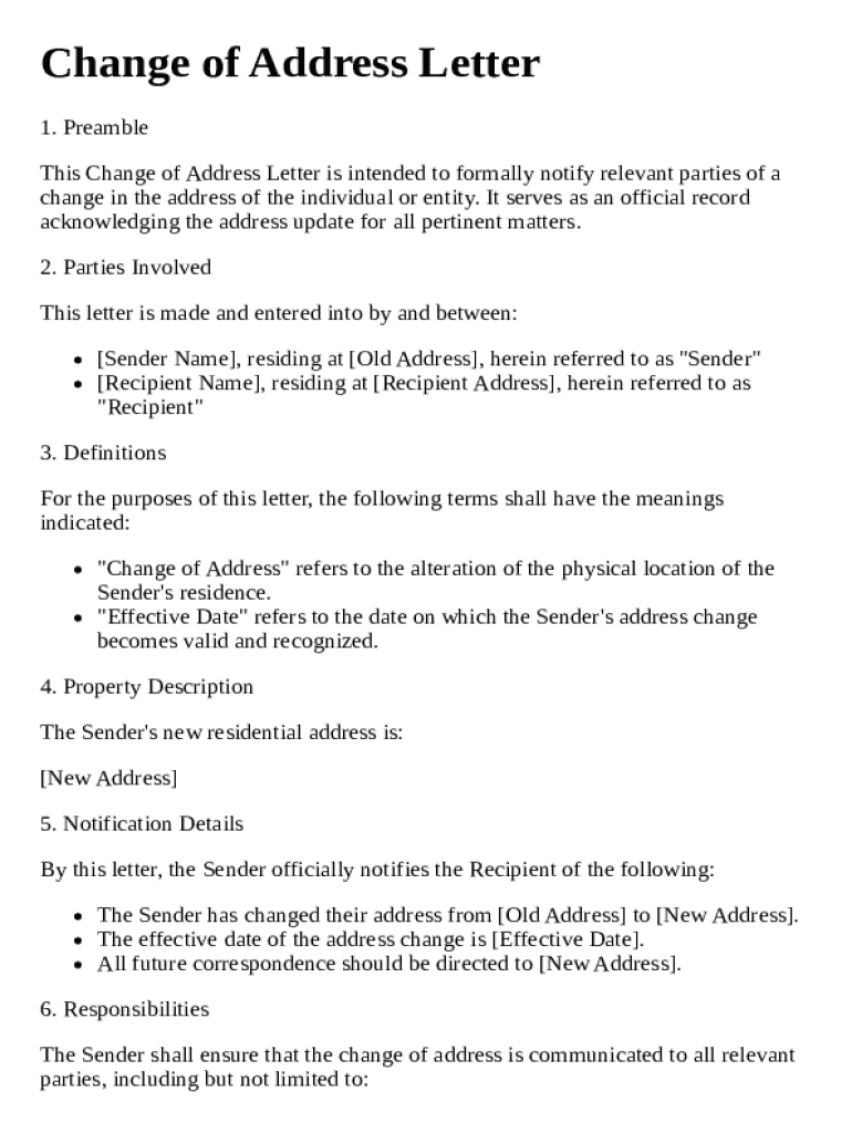 Change of Address Letter Template - Blank Fillable Template | Fill Out ...
