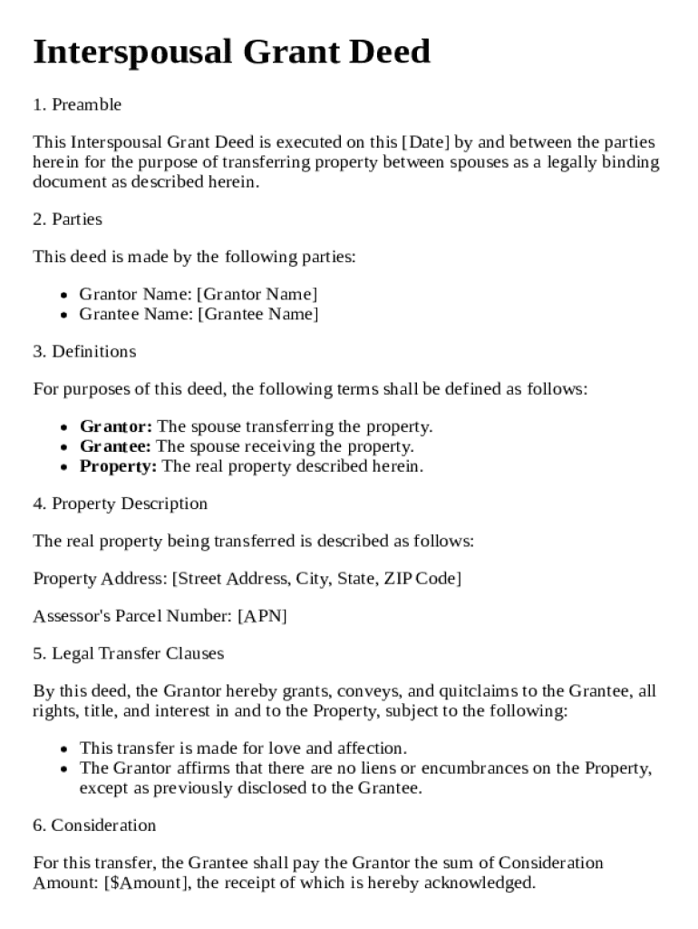 Interspousal Grant Deed Template - Blank Fillable Template | Fill Out ...
