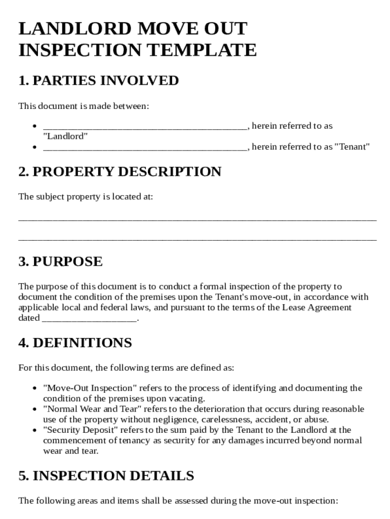 Landlord Move Out Inspection Template - Blank Fillable Template | Fill ...