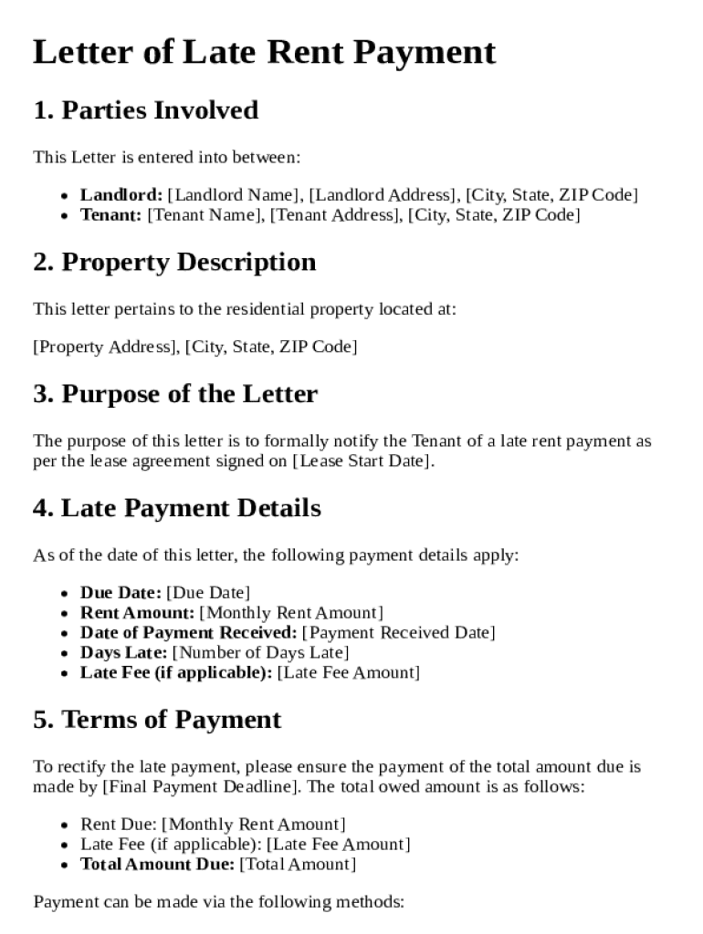Letter of Late Rent Payment to Tenant Template - Blank Fillable ...