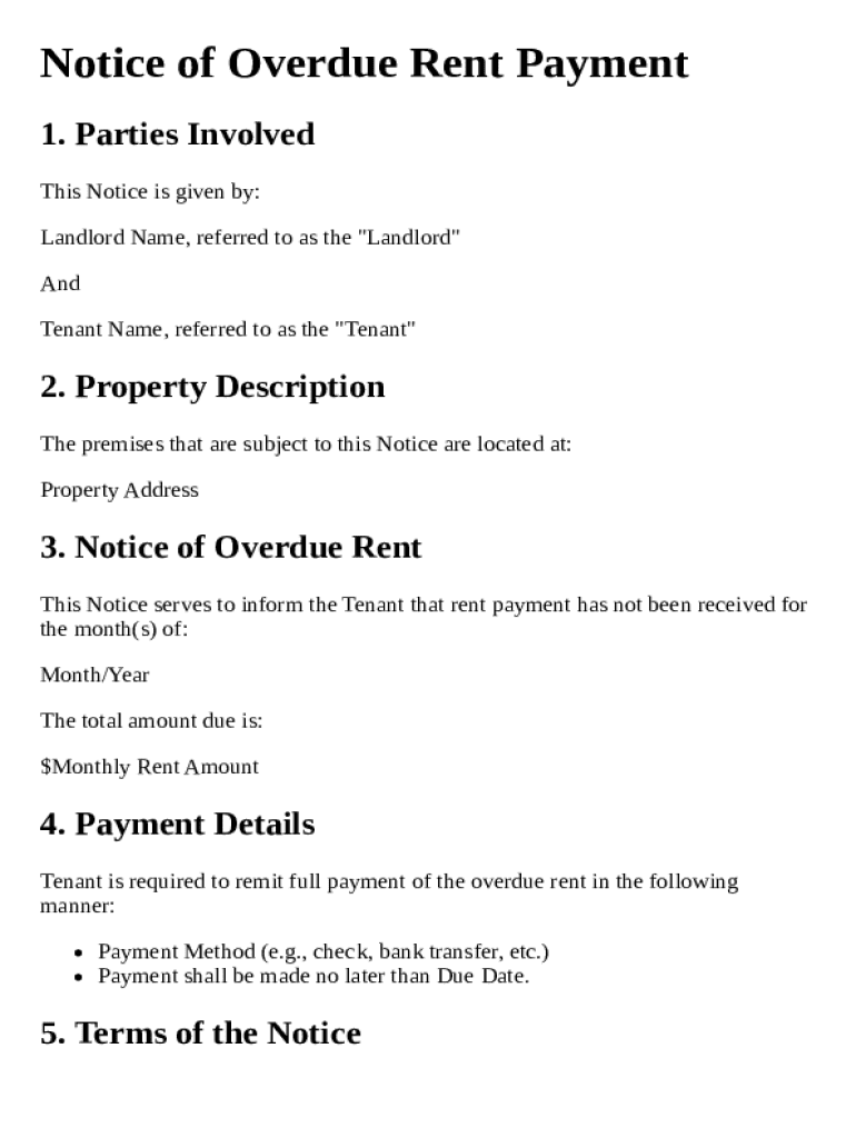 Overdue Rent Bill Notice of Overdue Rent Payment Template - Blank Fillable Template ...