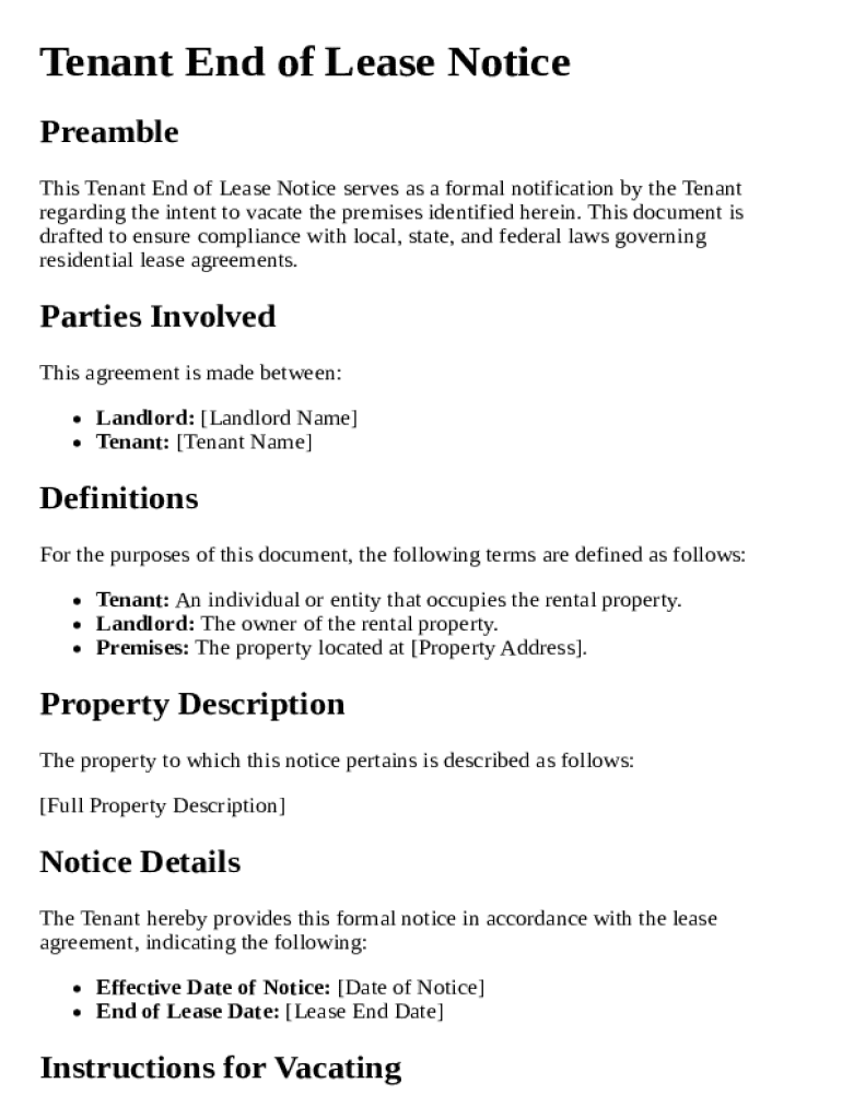 Fillable Online Tenant End of Lease Notice Template Fax Email Print ...