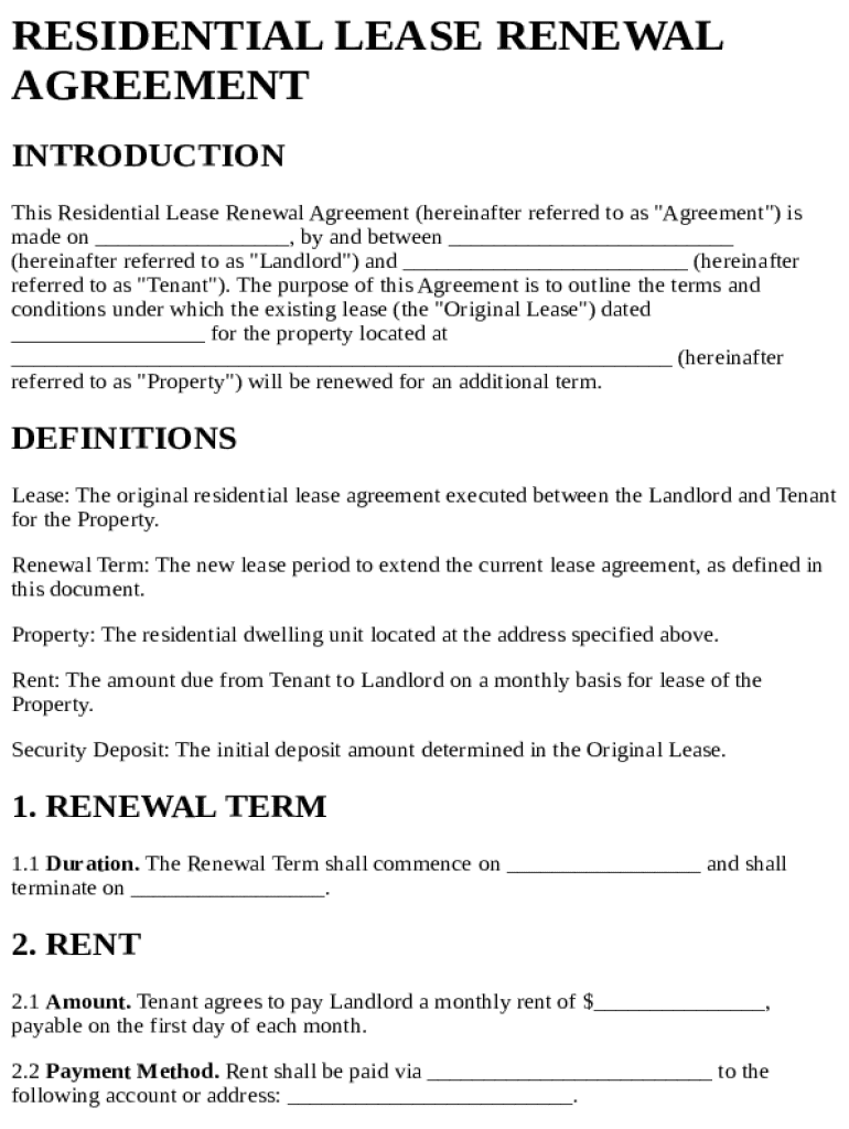 residential lease renewal agreement Preview on Page 1