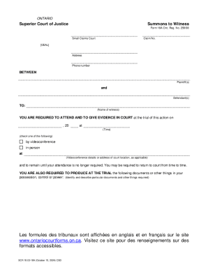 Ontario Superior Court Summons to Witness