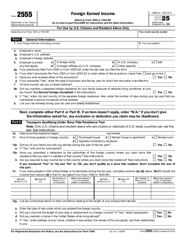 Instructions for Form 2555 (2024)Internal Revenue Service Preview on Page 1