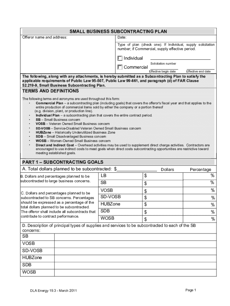 Fillable Online subcontracting plan template Fax Email Print - pdfFiller