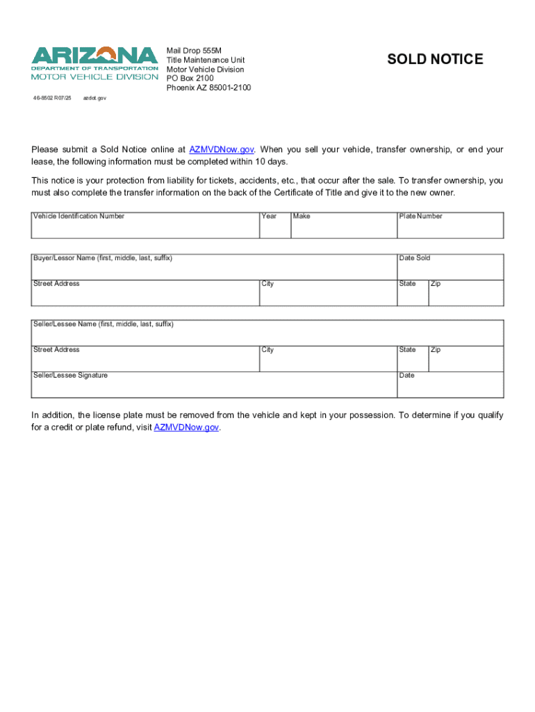 Completing a sold notice protects when selling a vehicle Preview on Page 1