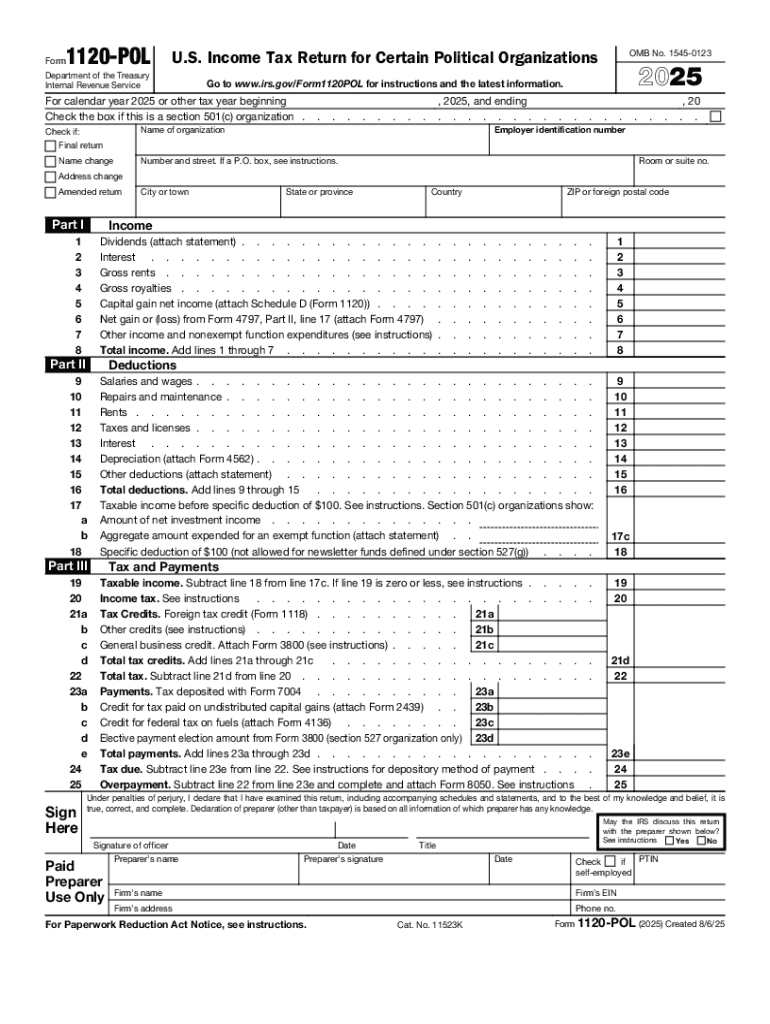 Political organization filing requirements: Form 1120-POL Preview on Page 1