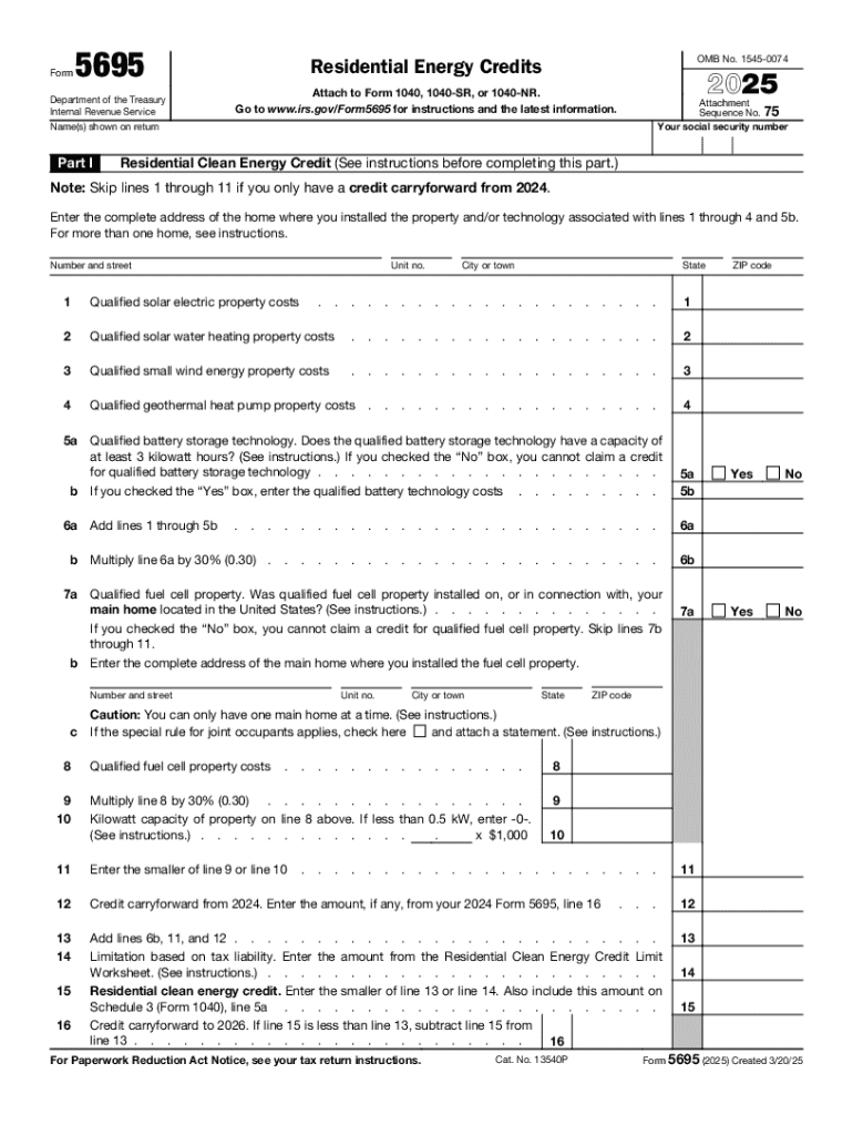 2025 Form 5695 Residential Energy Credits Preview on Page 1