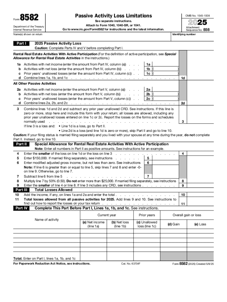 Desktop: Form 8582 - Passive Activity Loss Limitations Preview on Page 1
