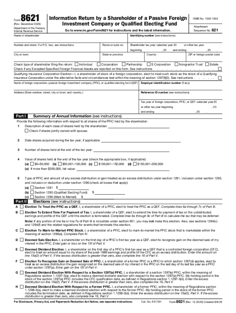 About Form 8621, Information Return by a Shareholder of a Preview on Page 1