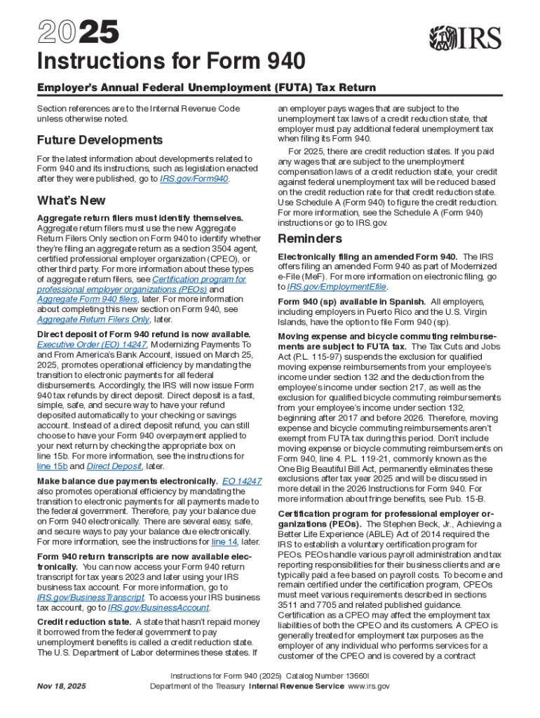 2025 Instructions for Form 940 Instructions for Form 940, Employers Annual Federal Unemployment (FUT Preview on Page 1