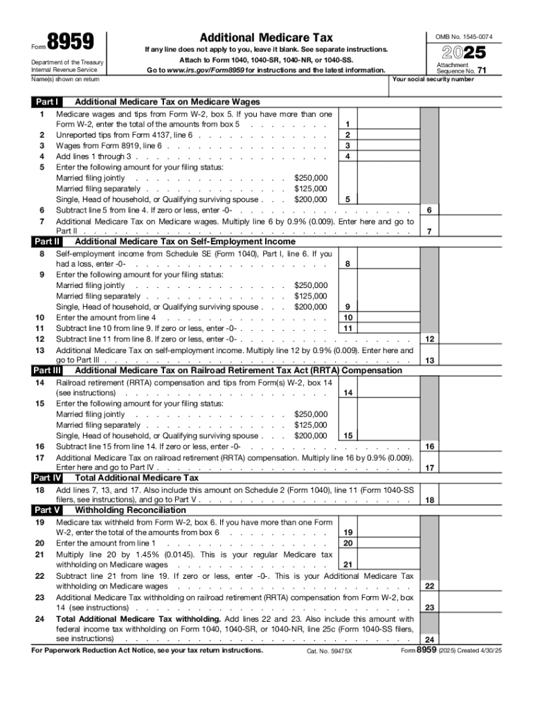 2025 Form 8959 Preview on Page 1