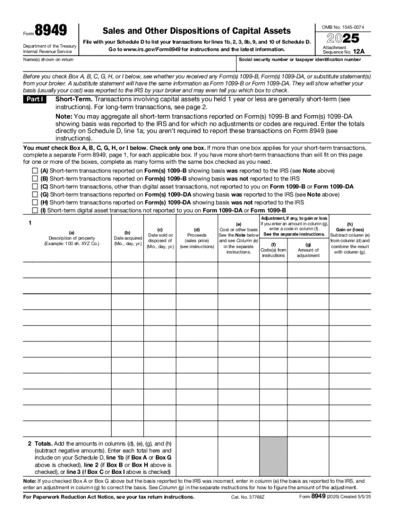 2025 Form 8949 Sales and Other Dispositions of Capital Assets Preview on Page 1