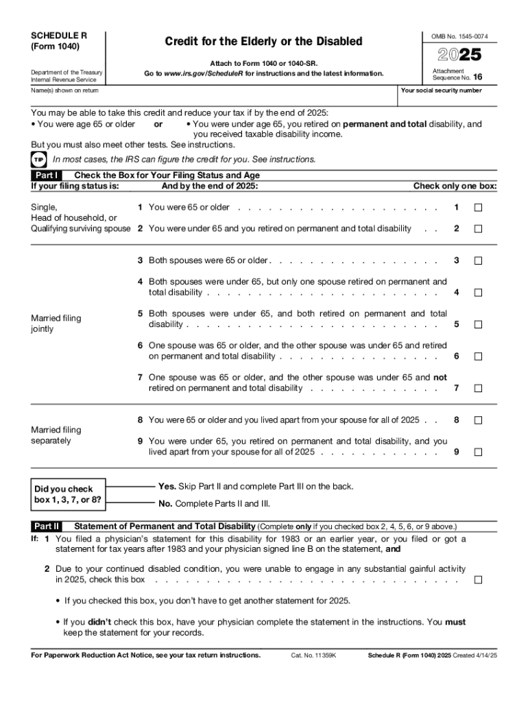 Guide to Schedule R: Tax Credit for Elderly or Disabled Preview on Page 1
