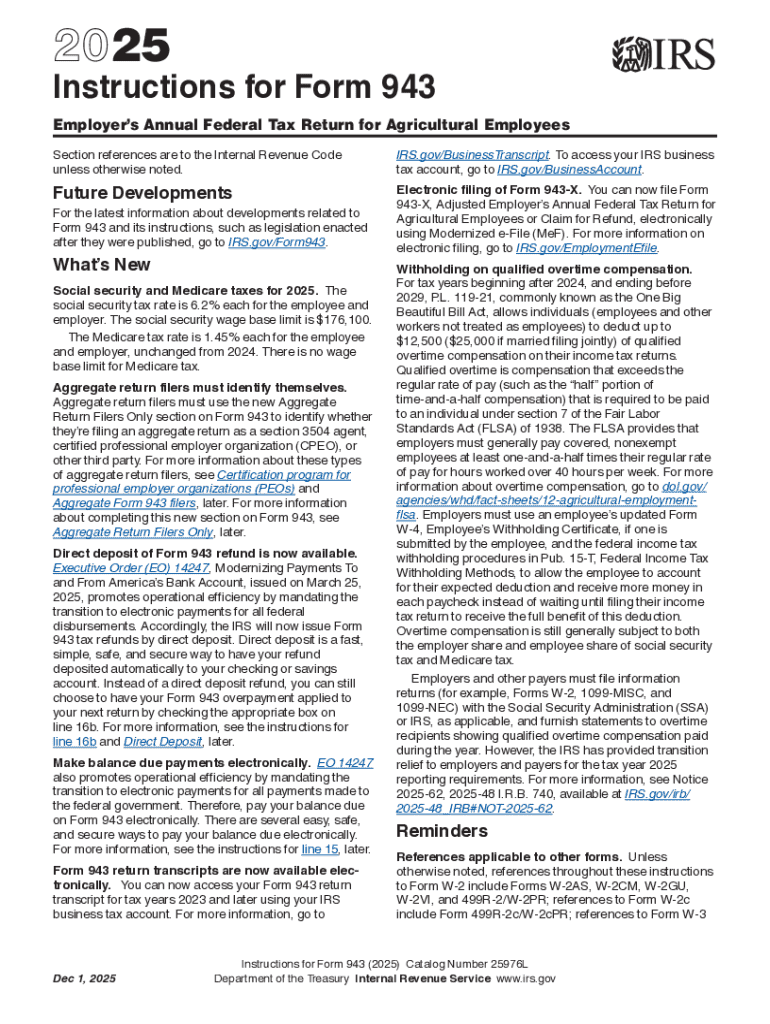 2025 Instructions for Form 943 Preview on Page 1