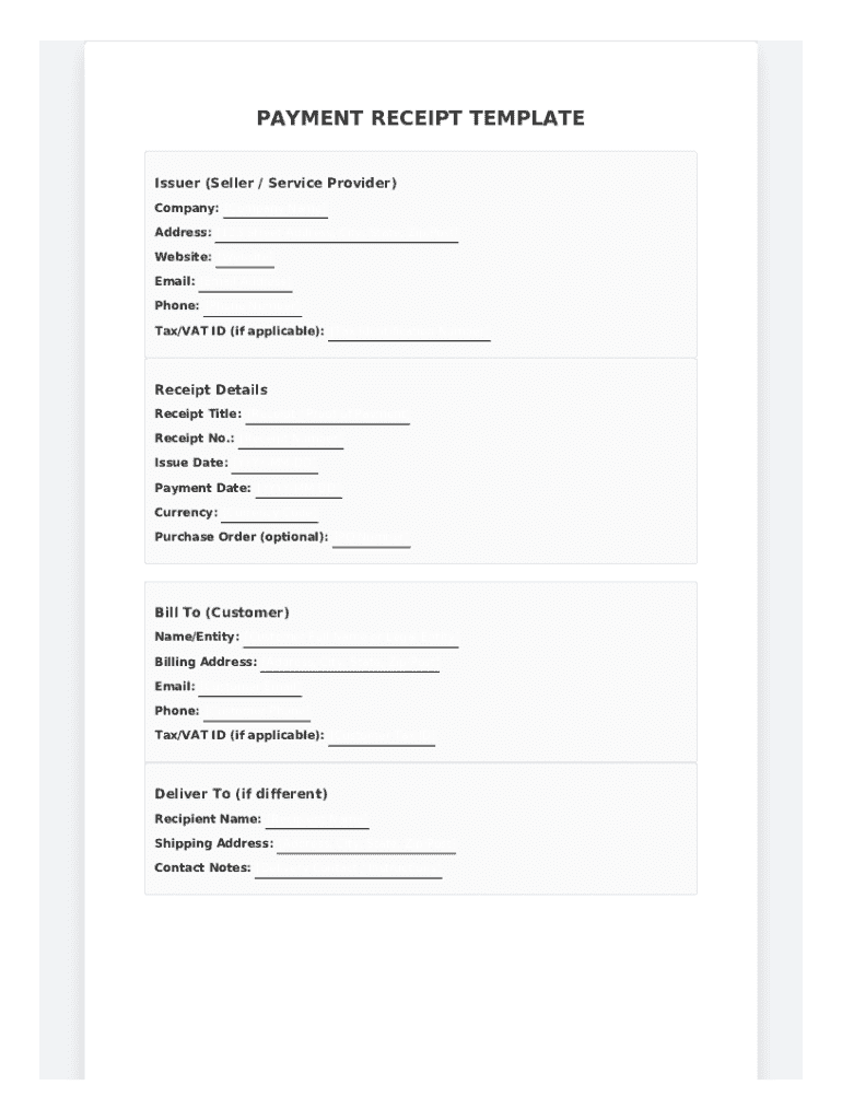 Payment Receipt Templates - Blank Fillable Template | Fill Out, Print ...
