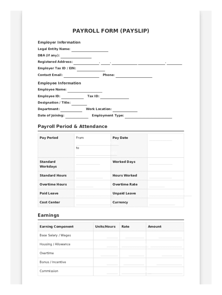 Payroll Form - Blank Fillable Template | Fill Out, Print & Download PDF ...
