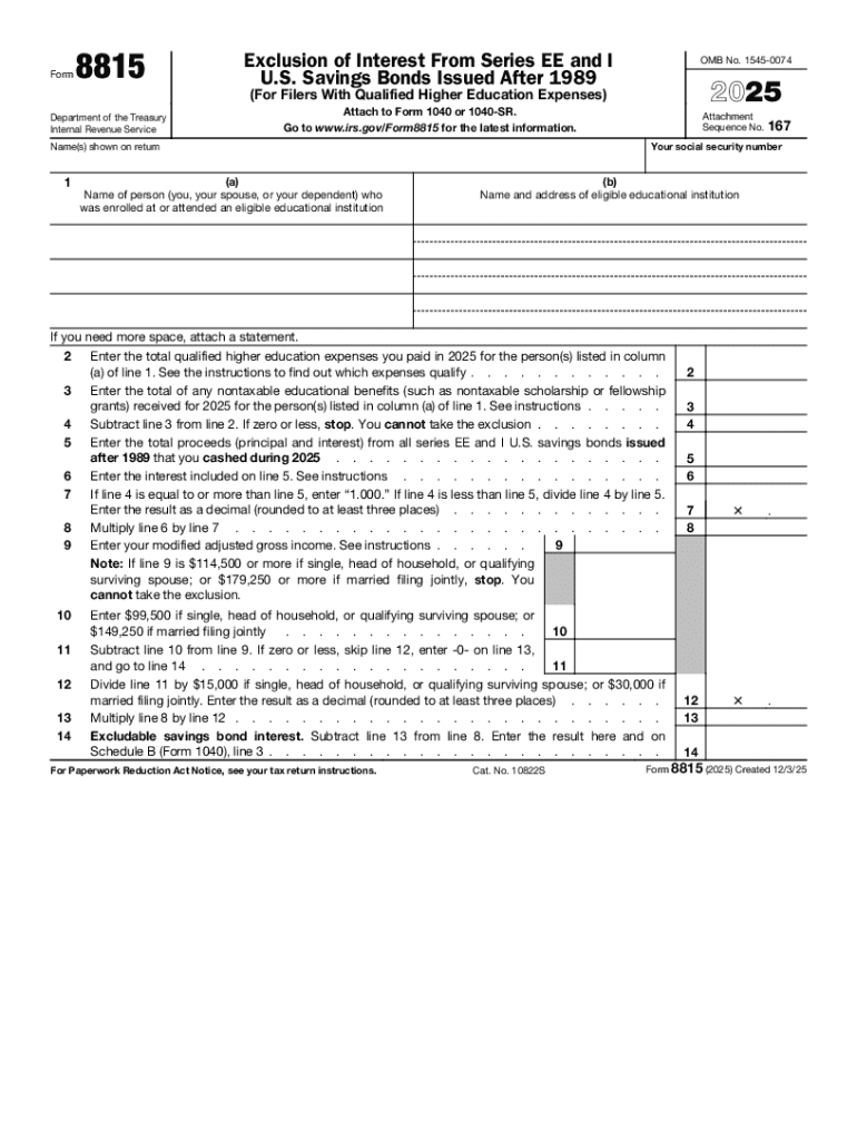 Desktop: Form 8815 - Exclusion of Interest from Series EE Preview on Page 1