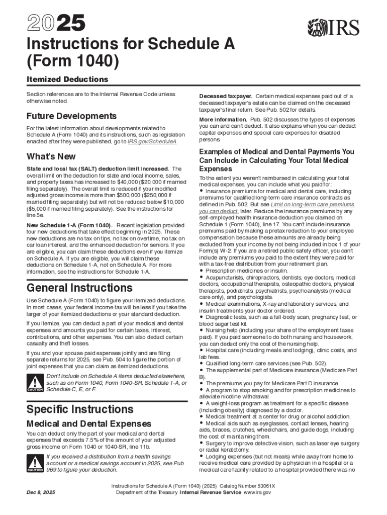 Instructions for Schedule A (Form 1040) Preview on Page 1