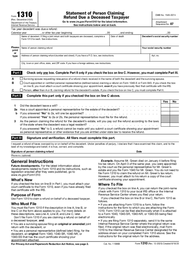 Form 1310 (Rev December 2025) Preview on Page 1