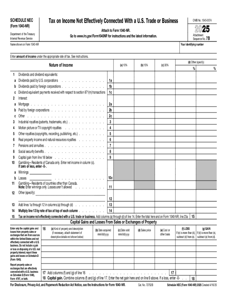 Form 1040-NR Schedule NEC Preview on Page 1