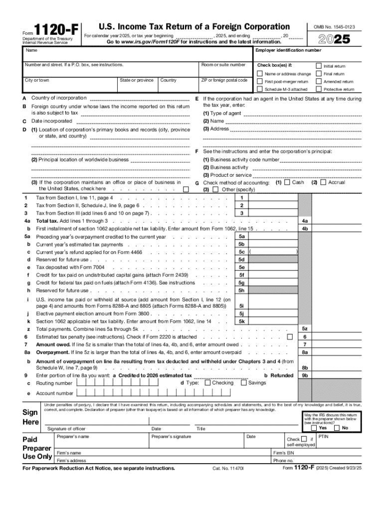 2025 Form 1120-F U S Income Tax Return of a Foreign Corporation Preview on Page 1