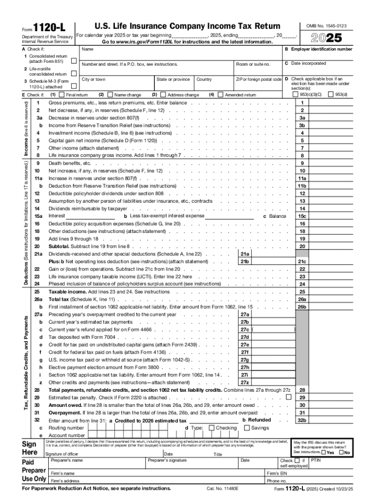 Instructions for Form 1120-L, U S Life Insurance Company Preview on Page 1