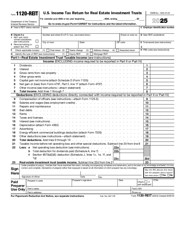 Form 1120-REIT, U S income tax return for real estate Preview on Page 1