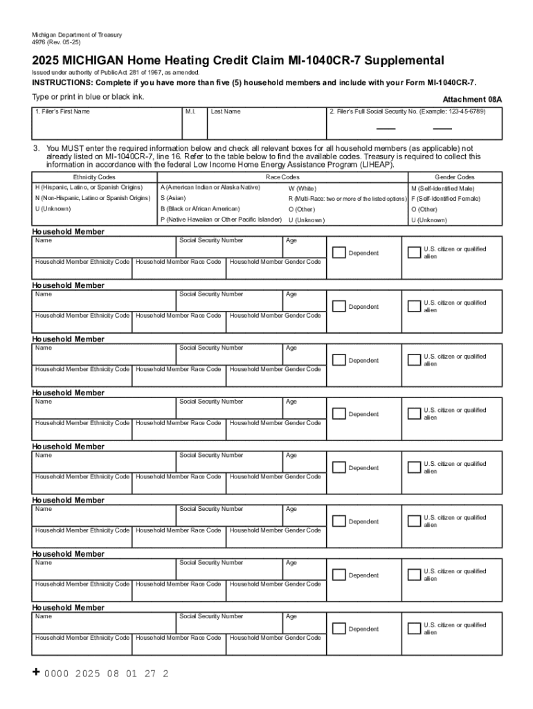 4976, 2025 Michigan Home Heating Credit Claim MI-1040CR-7 Supplemental 4976, 2025 Michigan Home Heat Preview on Page 1