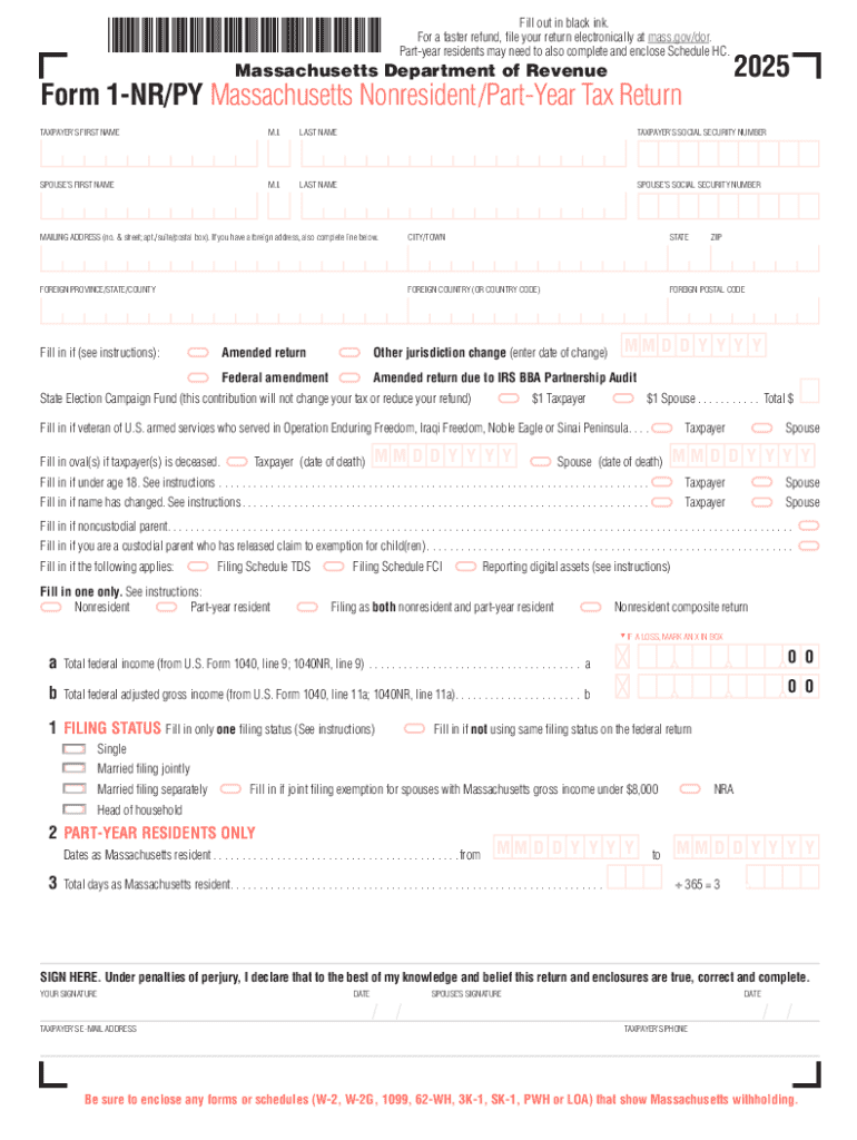 Massachusetts Nonresident Part-Year Tax Return Preview on Page 1